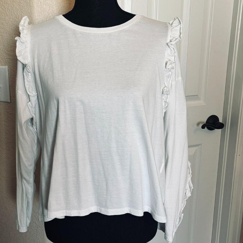 ZARA- long sleeve white shirt with ruffle detailing